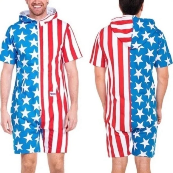 Tipsy Elves USA Patriotic Medium Unisex Romper Jumpsuit Shorts Flag - Picture 1 of 10